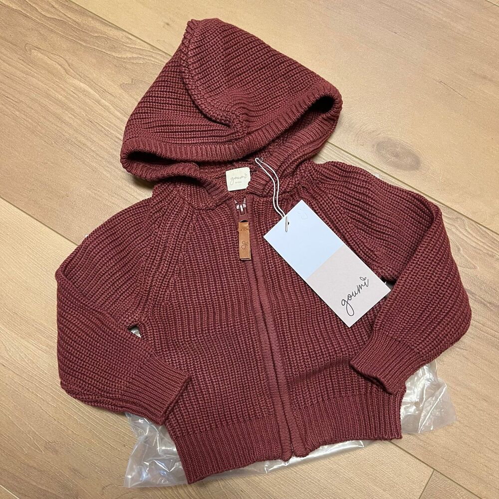 NWT Goumi Kids Hot Cocoa Baby Knit Hoodie SZ 6-12 mo Red Organic Cotton Zip Up